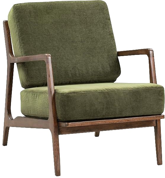 Walnut-Frame Accent Chair, Green Velvet