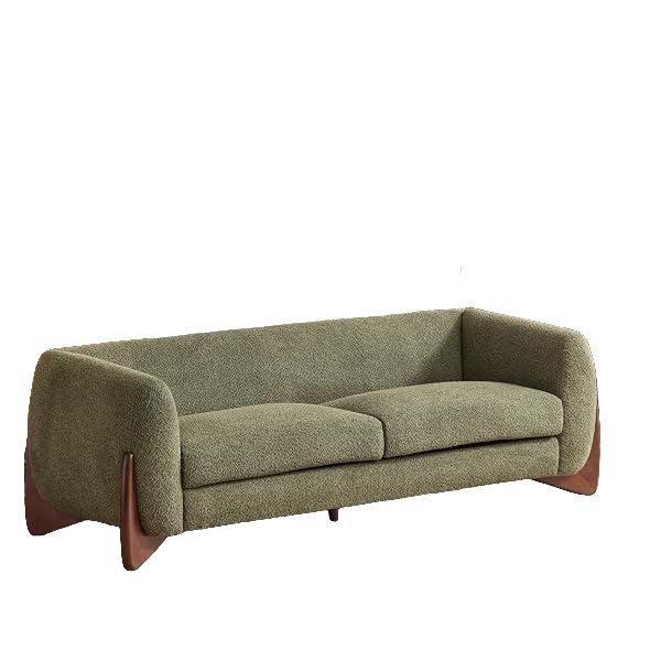 Boucle Three-Seat Sofa, Olive