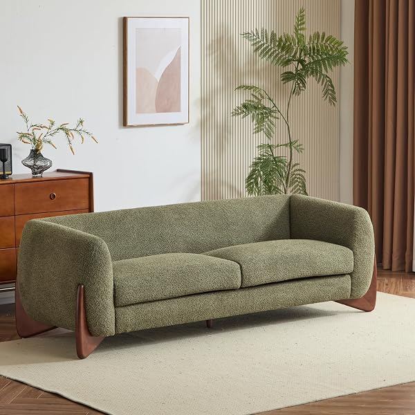 Boucle Three-Seat Sofa, Olive