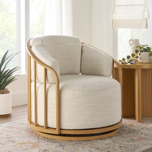 Swivel Birdcage Chair, Cream Boucle
