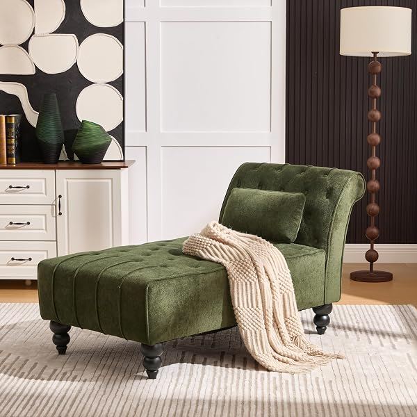 Tufted Chaise, Forest Green