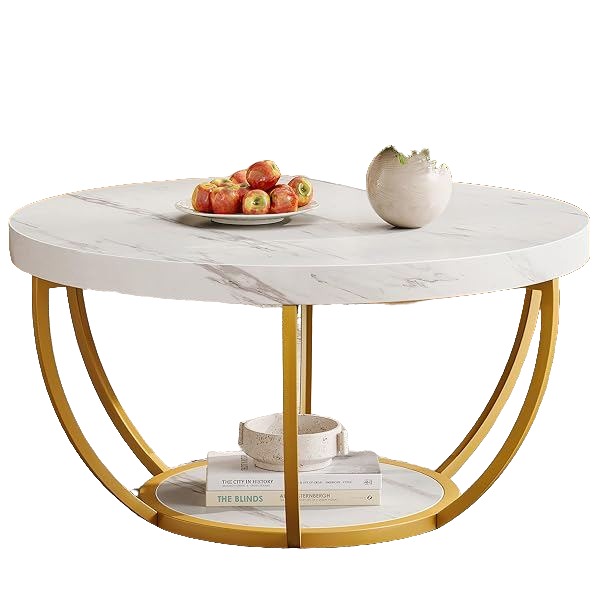 White & Gold Round Coffee Table