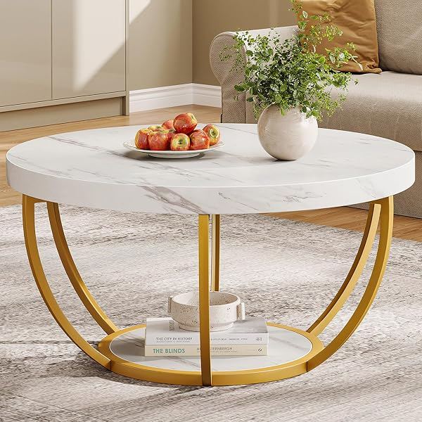 White & Gold Round Coffee Table