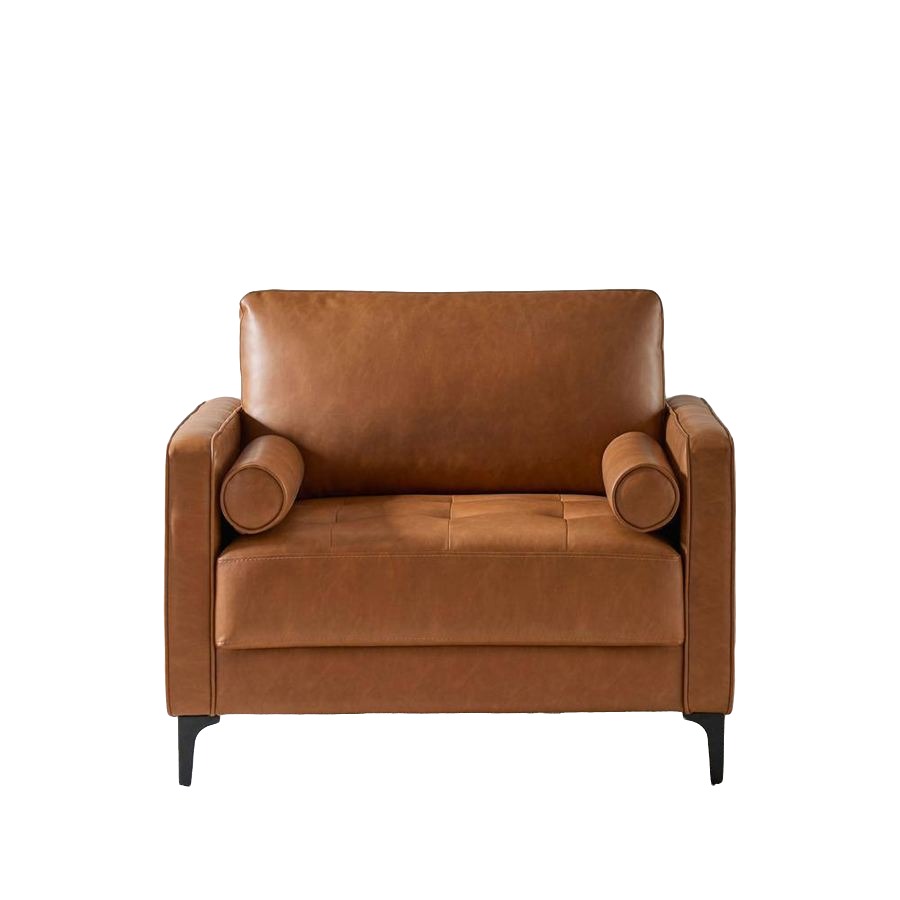 Caramel leather armchair from the booth furniture rental collection