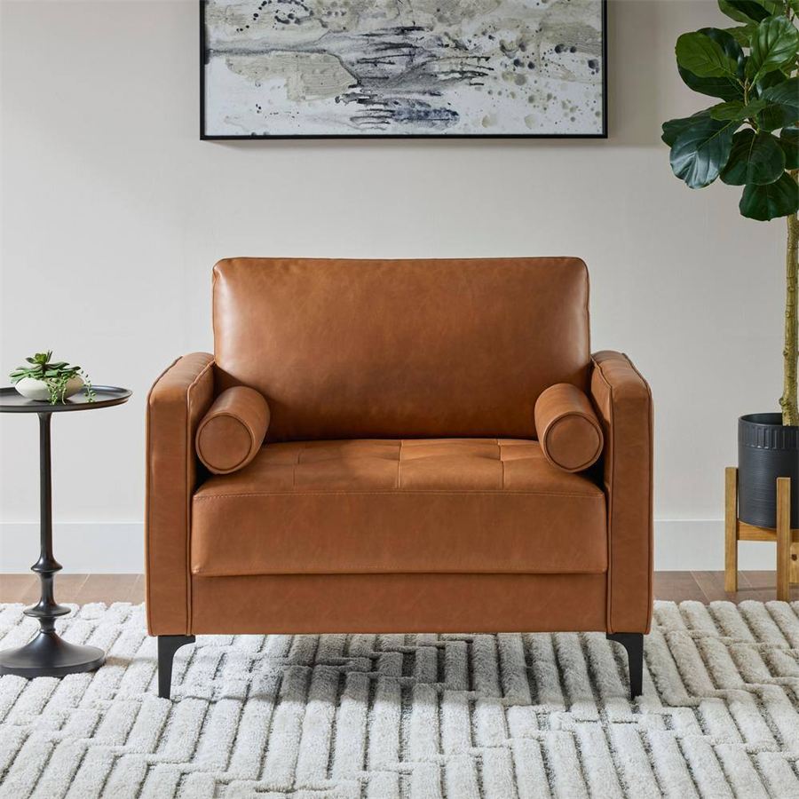 Caramel Leather-Look Armchair
