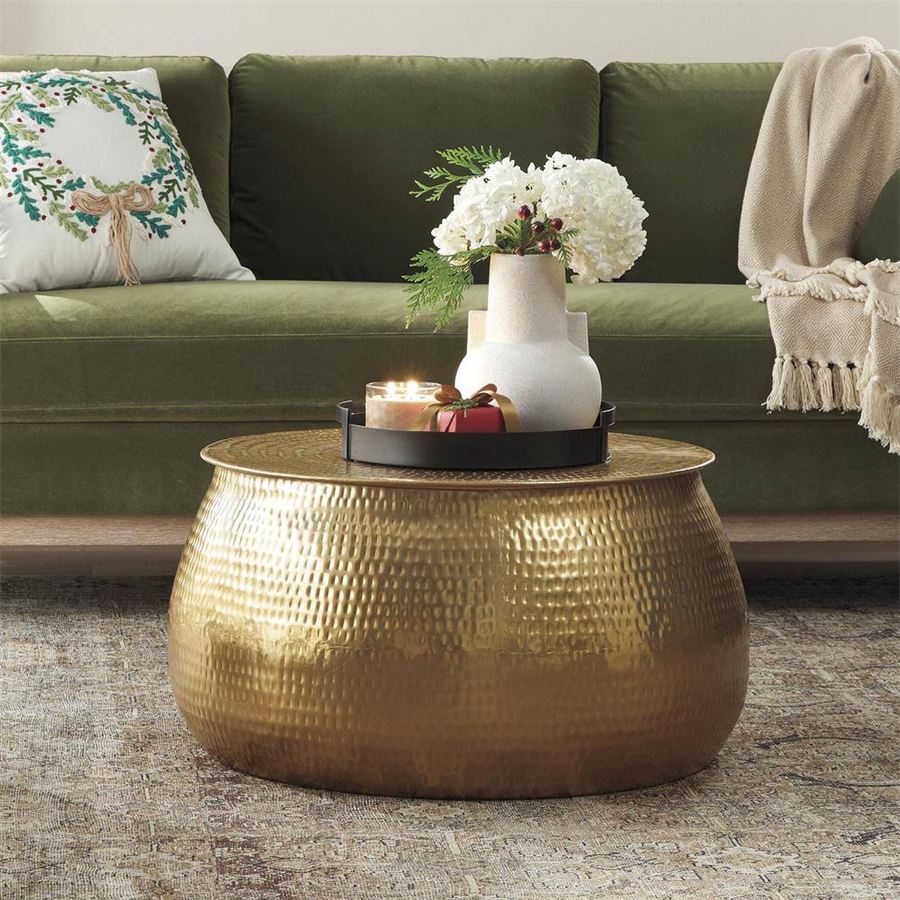 Gold Round Coffee Table, Lift Top