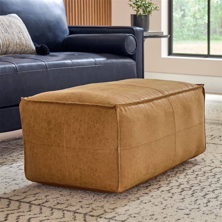 Sienna Leather-Look Pouf Bench