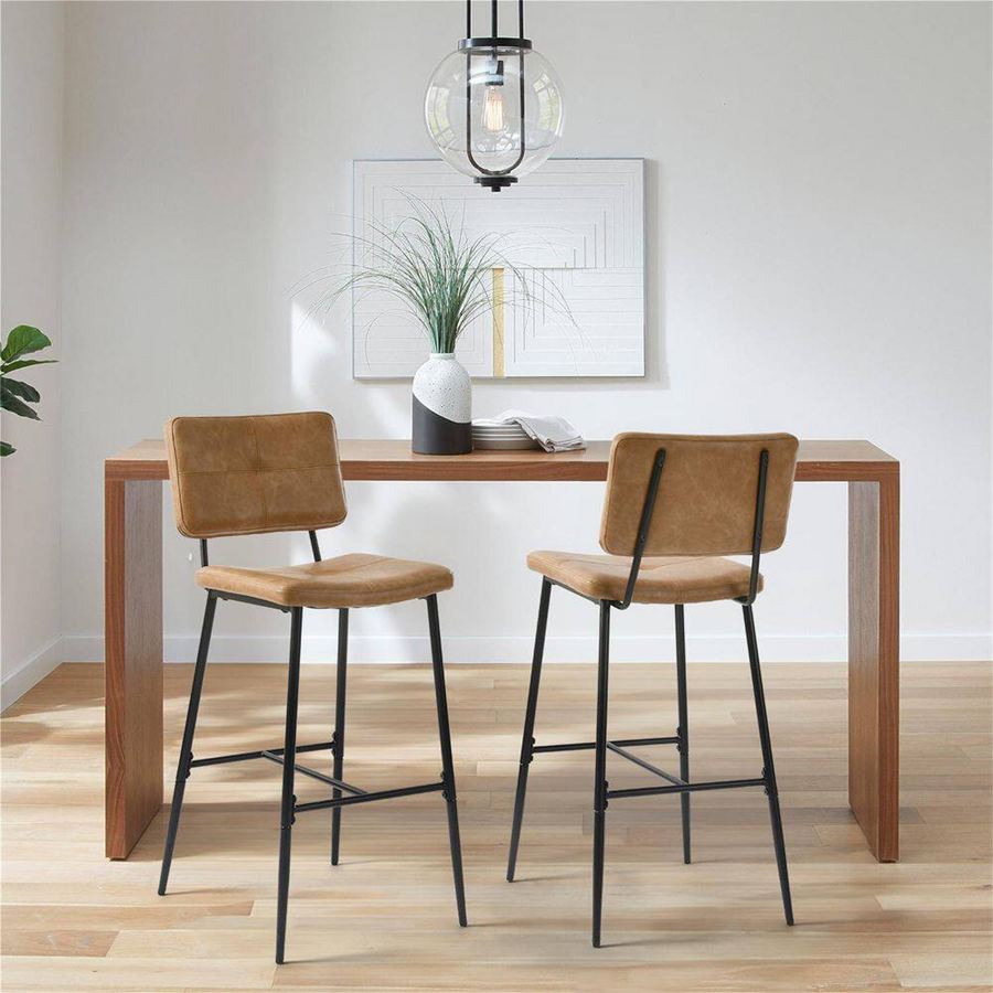 Cognac Bar Stools, Black Frame (pair)