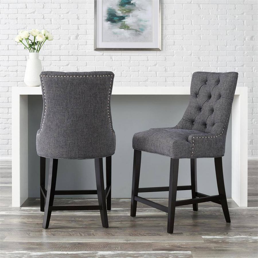 Tufted Charcoal Counter Stools (pair)