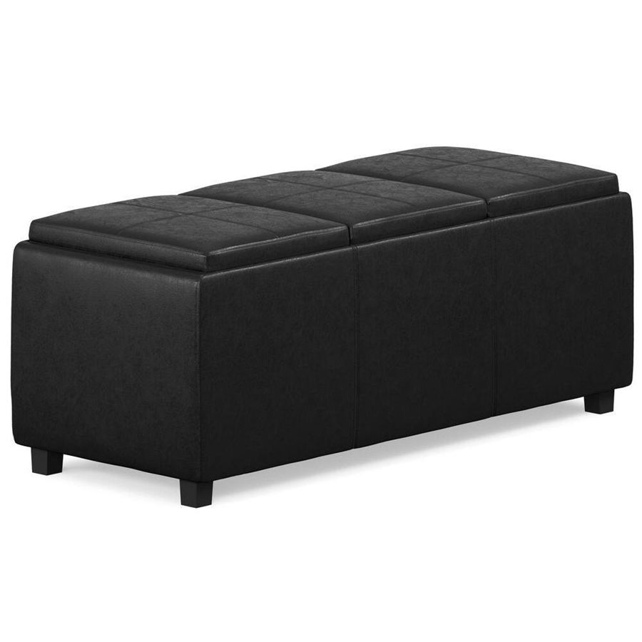 Black Leather-Look Storage Bench