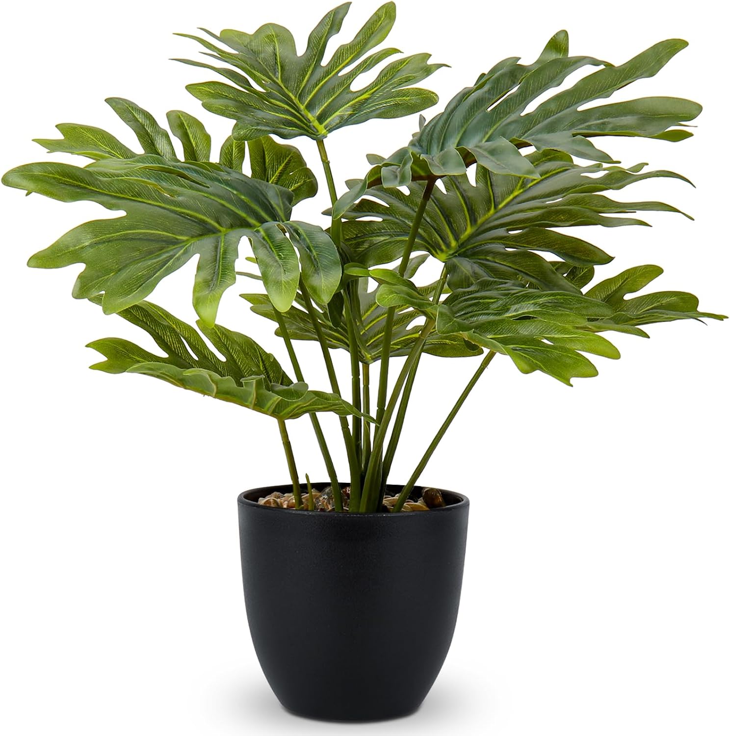 Faux Monstera in Black Pot, 18in