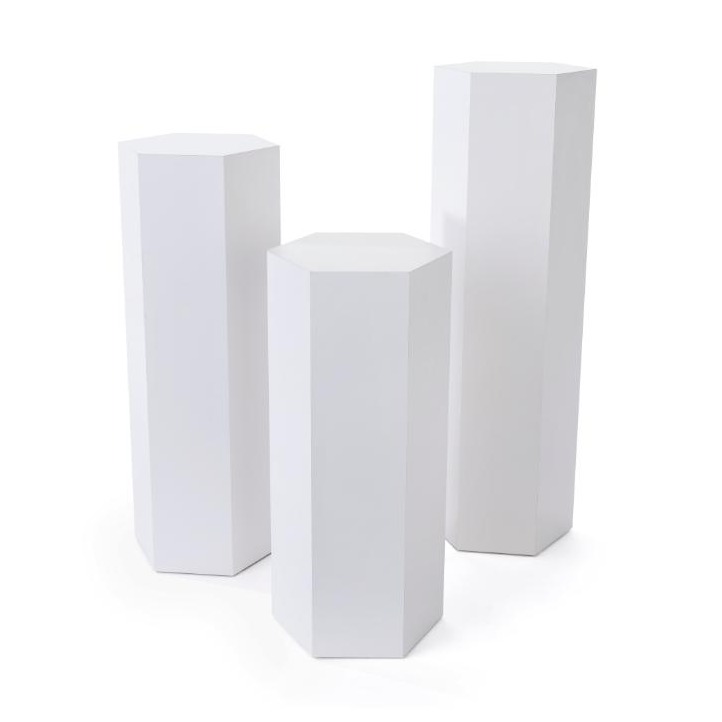 Hexagon Pedestal Trio, White