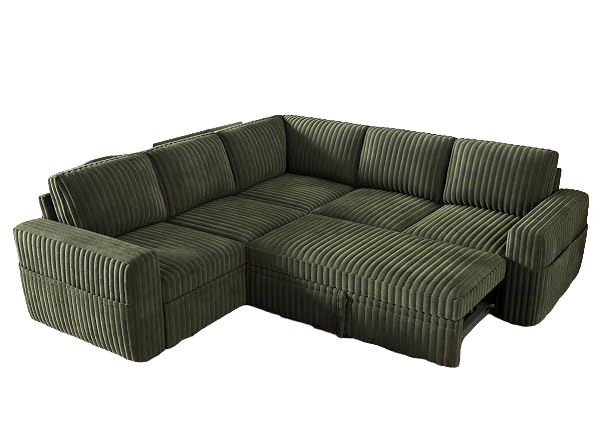 Corduroy Sleeper Sectional, Green