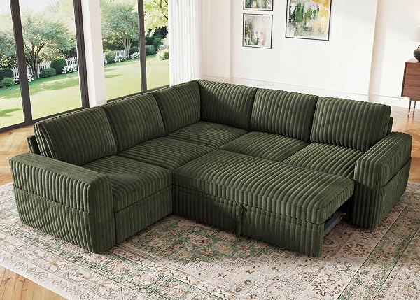 Corduroy Sleeper Sectional, Green