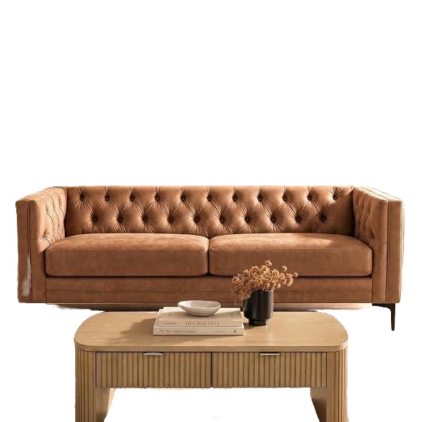 Tufted Leather Sofa, Camel