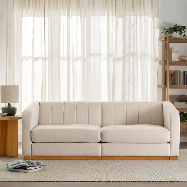 Channel-Tufted Sofa, Cream