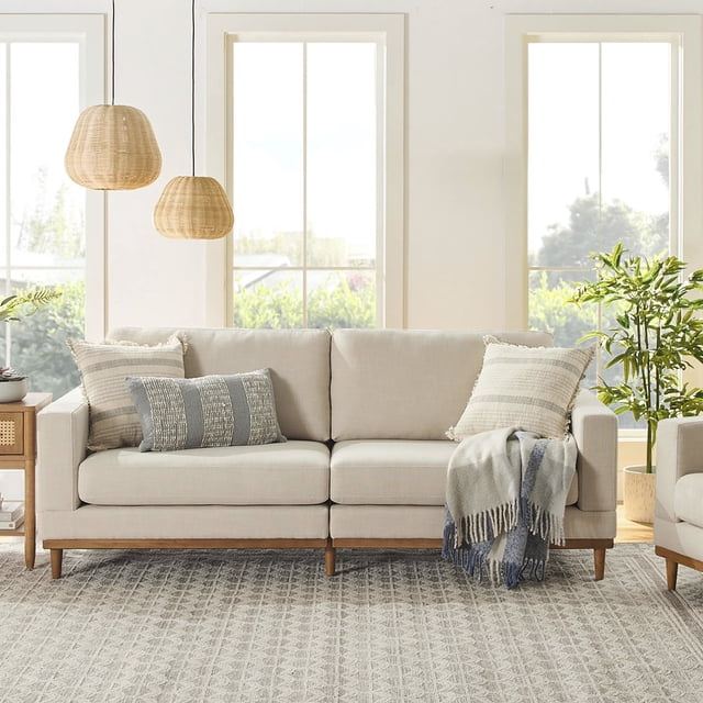 Wood-Frame Sofa, Cream Linen