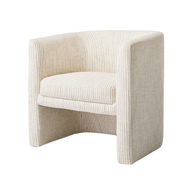 Tan Striped Barrel Chair
