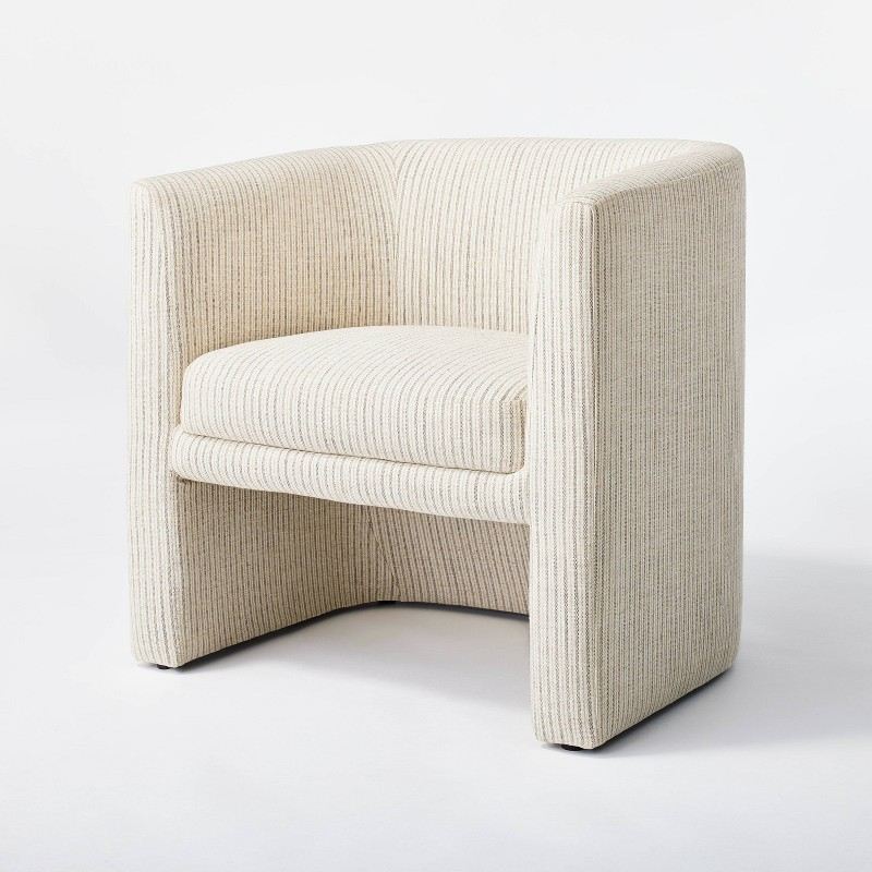 Tan Striped Barrel Chair