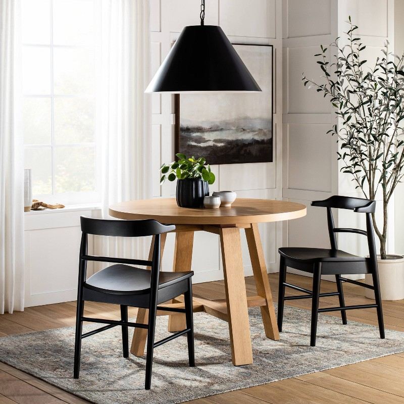 Curved-Back Wood Chairs, Black (pair)