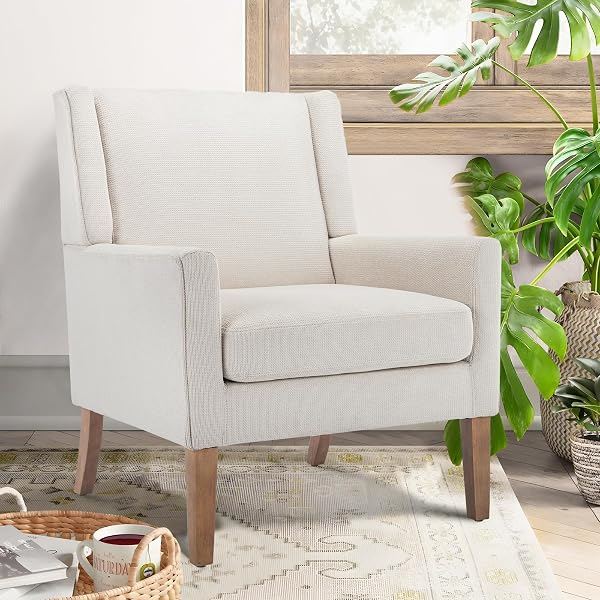 Modern Wingback Chair, Beige