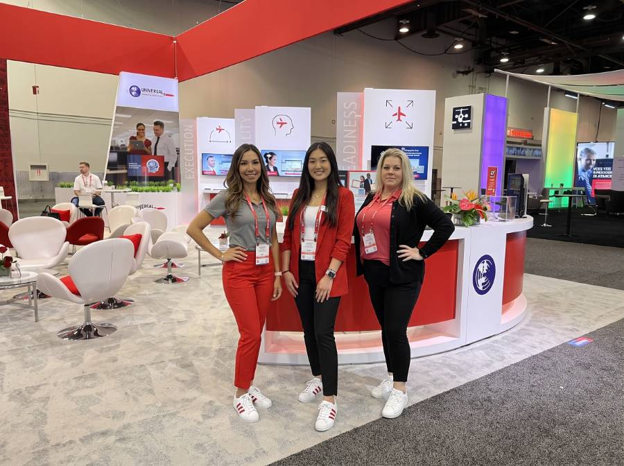 Brand representatives at an aviation exhibit
