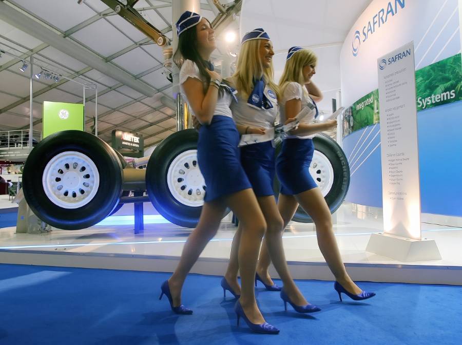 Models at an aviation exhibit
